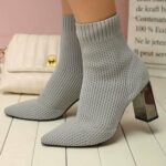 Women Short Boots Shoes Kintting Stretch Fabric Sock Shoes