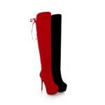 Bowtie Thin High Heel Slip On PU Leather Over Knee Boots