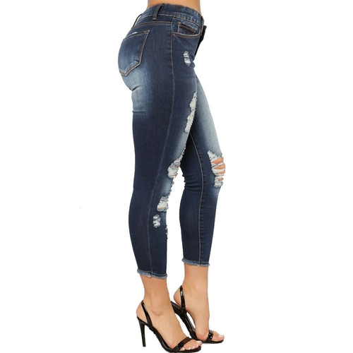 Women’s Ripped Mid Rise Destroyed Skinny Jeans