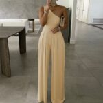 Women Sexy One Shoulder Solid Jumpsuit