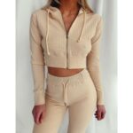 Long Sleeve Two Piece Crop Top Turtleneck And Pants